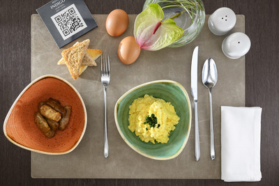 Scrambled eggs and sausages